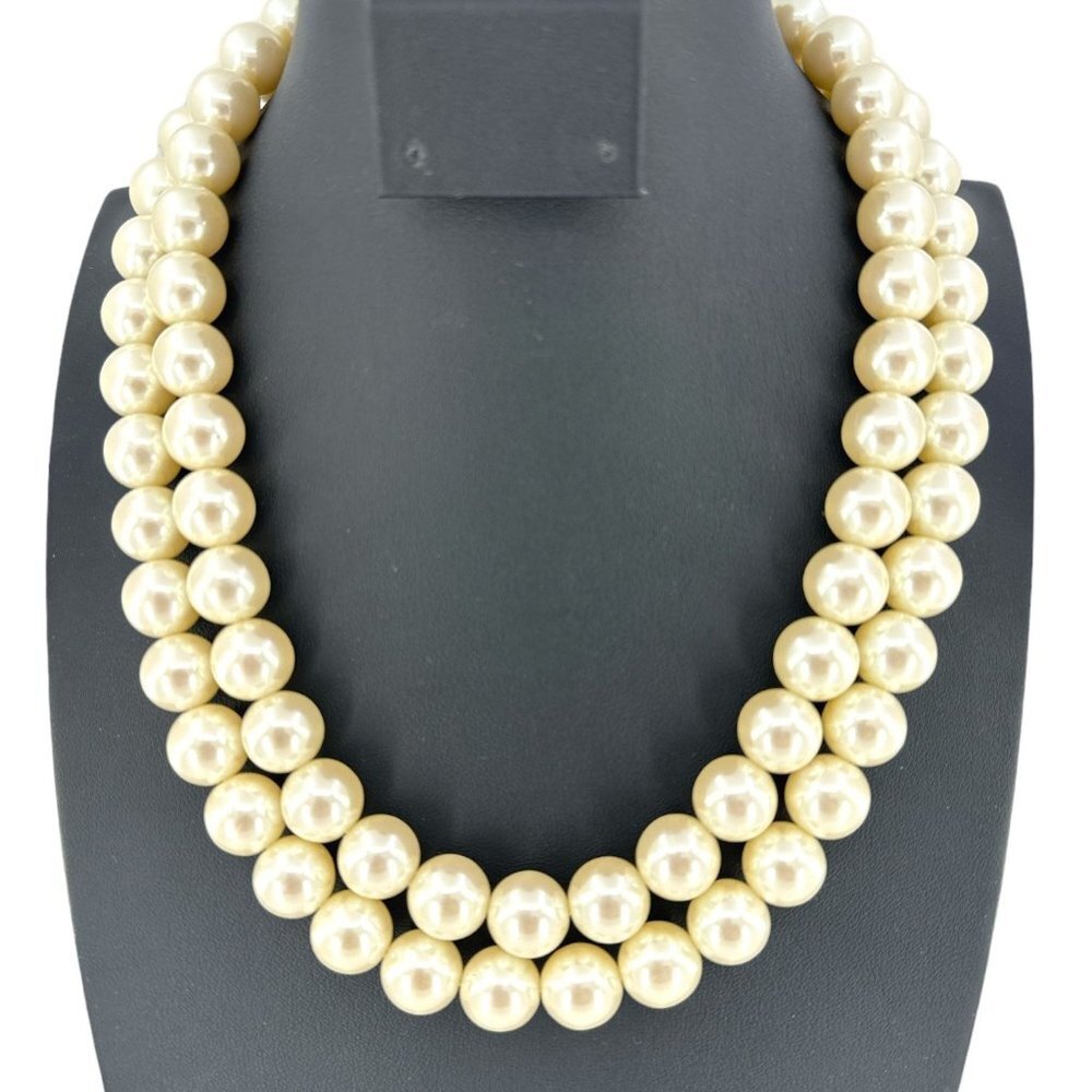 Double Strand Faux Pearl Glass Beaded Womens Necklace 17"